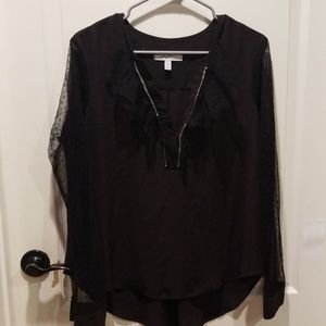 Dressy black top with lace and rhinestones